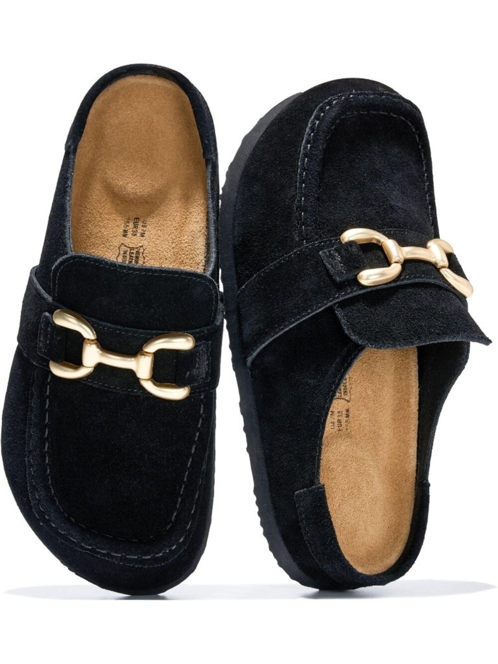 Women's Black Suede Holly Leather Closed Toe Pull On Fall Moccasin Clogs Loafer